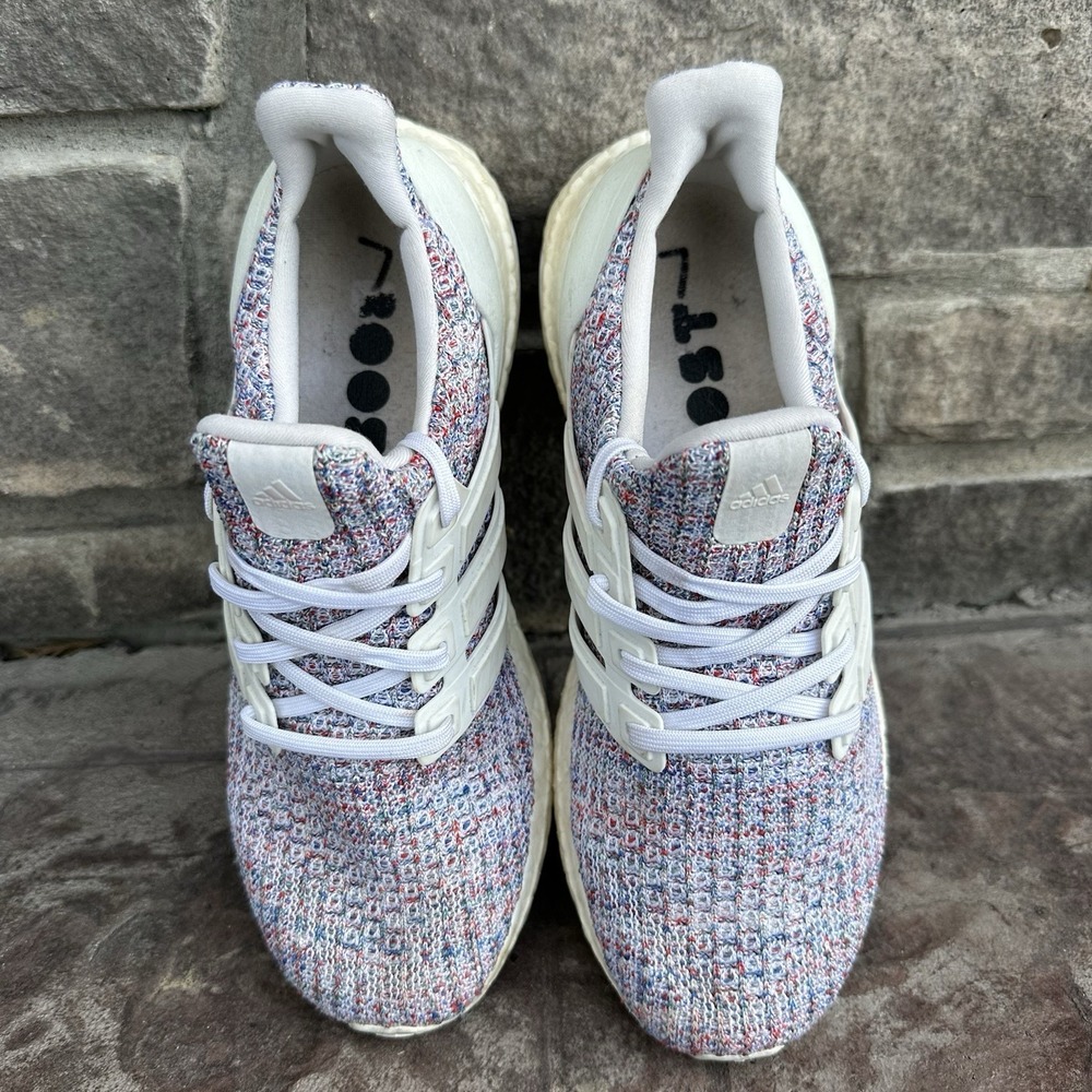 Adidas Womens Sz 7 Ultraboost DB3211 Knit Running‎ Shoes Sneakers White Red Blue - Picture 6 of 8